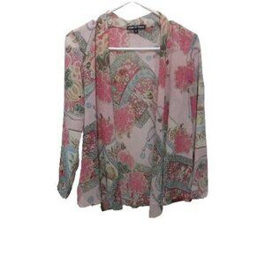 Vintage Womens Pink Floral Open Jacket AIMEE D Tropical Vacation Hawaiian  Boho